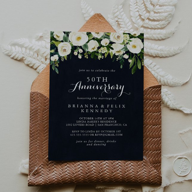 Convite Aniversário de 50 anos de casamento Greenery White (Criador carregado)