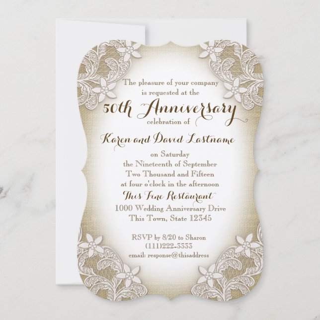 Convite Aniversário de 50 anos de casamento Heirloom Count (Frente)