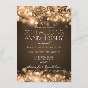 Convite Aniversário de 50 anos de Casamento Luzes Douradas