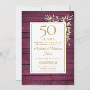 Convite Aniversário de 50 anos de Casamento Madeira Rústic