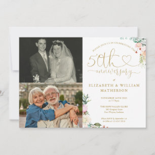 Convite Aniversário de 50 Anos de Casamento Monograma Flor