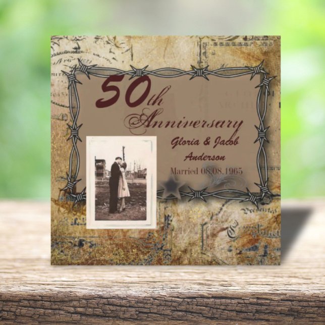 Convite aniversário de 50 anos de casamento no país ociden (rustic western country 50th wedding anniversary invitation)