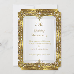 Convite Aniversário de 50 Anos de Casamento Pérolas Branca