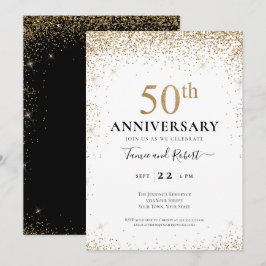 Convite Aniversário de 50 anos de casamento Preto Branco D