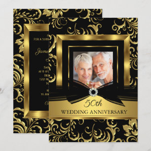 Convite Aniversário de 50 anos de Casamento Preto Dourado 