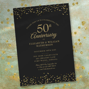 Convite Aniversário de 50 anos de Casamento Preto Dourado 