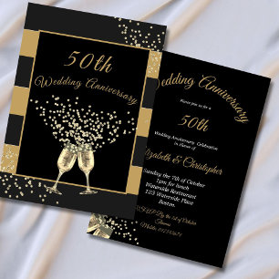 Convite Aniversário de 50 anos de Casamento Preto Dourado