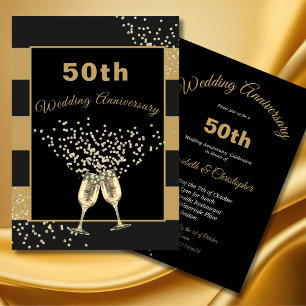 Convite Aniversário de 50 anos de casamento preto dourado 