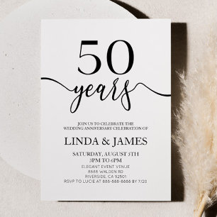 Convite Aniversário de 50 anos de casamento preto e branco