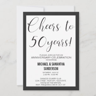 Convite Aniversário de 50 Anos de Casamento Preto e Branco
