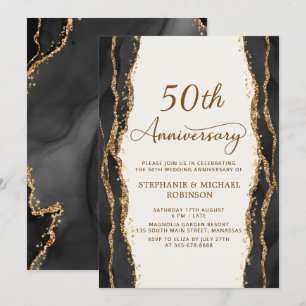 Convite Aniversário de 50 Anos de Casamento Preto Moderno 