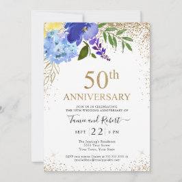 Convite Aniversário de 50 anos de casamento Purple Blue Fl