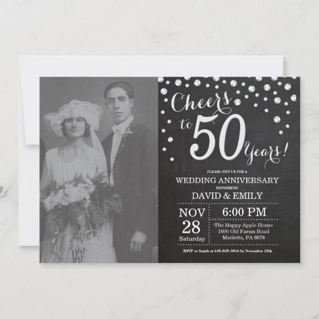 Convite Aniversário de 50 anos de Casamento Quadro Negro P (Frente)