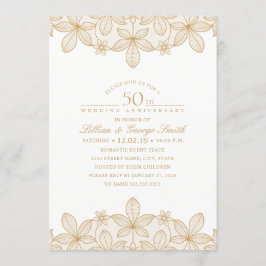 Convite Aniversário de 50 anos de Casamento Renda Dourada 