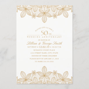 Convite Aniversário de 50 anos de Casamento Renda Dourada 
