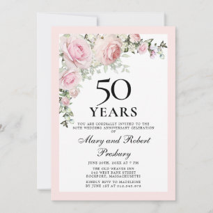Convite Aniversário de 50 anos de Casamento Rosa Floral