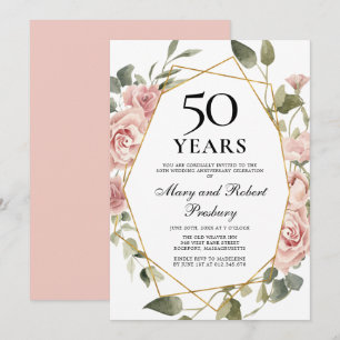 Convite Aniversário de 50 anos de Casamento Rosa Floral