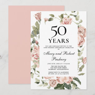 Convite Aniversário de 50 anos de Casamento Rosa Floral