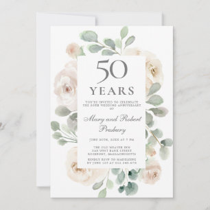 Convite Aniversário de 50 anos de Casamento Rosa Floral Br