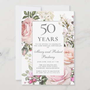 Convite Aniversário de 50 anos de casamento Rosa Floral Ro