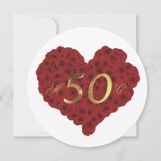 Convite Aniversário de 50 anos de Casamento Rosas Vermelha (Frente)