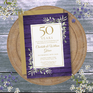 Convite Aniversário de 50 anos de Casamento Roxo Madeira V
