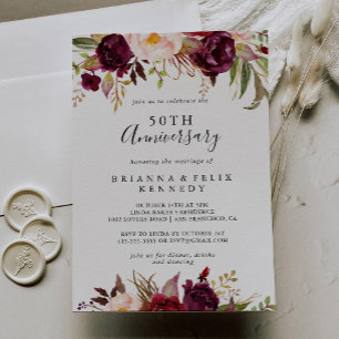 Convite Aniversário de 50 anos de casamento Rustic Boho Fl