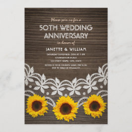 Convite Aniversário de 50 anos de Casamento Rustic Sunflow
