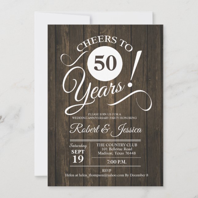 Convite Aniversário de 50 anos de casamento rústico com pa (Frente)