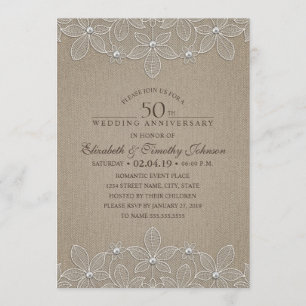 Convite Aniversário de 50 anos de Casamento Rústico em Lon