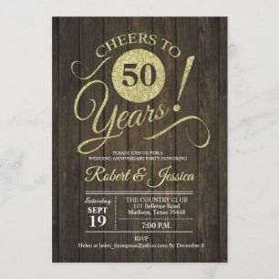 Convite Aniversário de 50 anos de casamento rústico em our