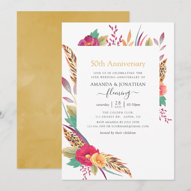 Convite Aniversário de 50 anos de casamento Safari Floral  (Frente/Verso)