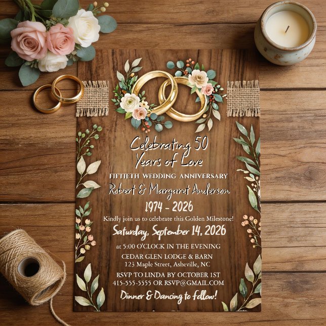 Convite Aniversário de 50 anos de casamento simples em Rub (Criador carregado)
