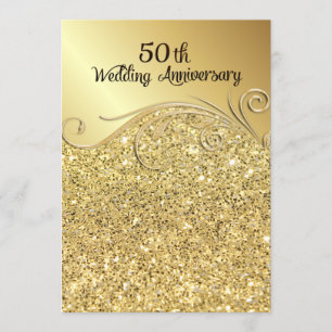 Convite Aniversário de 50 anos de Casamento Sparkle Golden