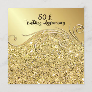Convite Aniversário de 50 anos de Casamento Sparkle Golden