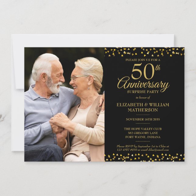 Convite Aniversário de 50 anos de casamento Surpresa Festa (Frente)