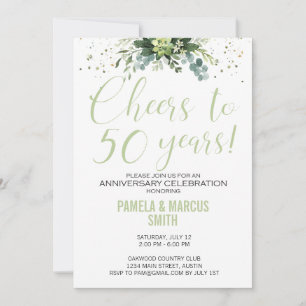 Convite Aniversário de 50 anos de Casamento Verde Floral M