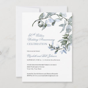 Convite Aniversário de 50 anos de casamento Watercolor Blu