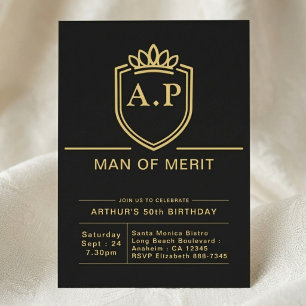 Convite Aniversário de 50 anos do marido, festa preto e do