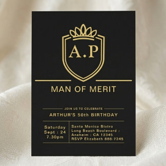 Convite Aniversário de 50 anos do marido, festa preto e do