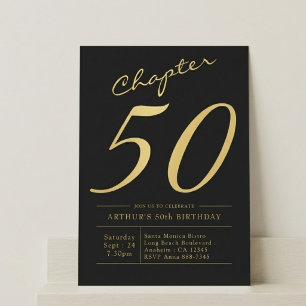 Convite Aniversário de 50 anos do Pai, Preto e Dourado