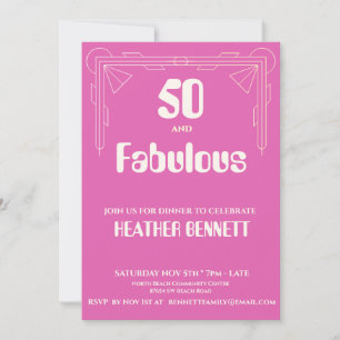 Convite Aniversário de 50 anos e Fabuloso em Pink Art Deco