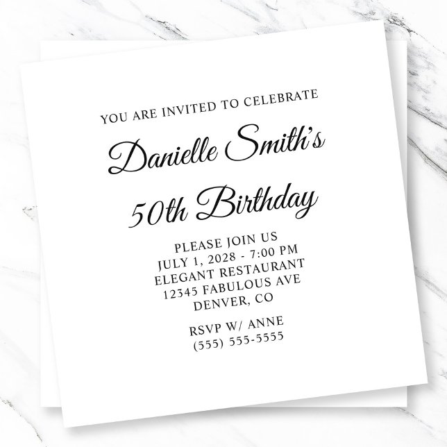 Convite Aniversário de 50 anos Elegant Script (Elegant Script 50th Birthday Invitation)
