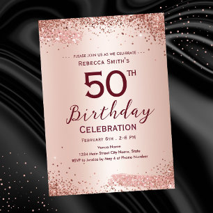 Convite Aniversário de 50 anos Elegante Brilho Dourado Ros