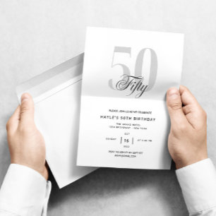 Convite Aniversário de 50 anos Elegante Chic Preto e Branc