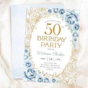 Convite Aniversário de 50 anos elegante em azul poeirento