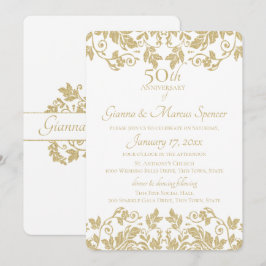 Convite Aniversário de 50 anos em Damasco Dourado