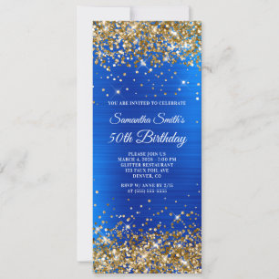 Convite Aniversário de 50 anos em Dourado Brilhante Azul R
