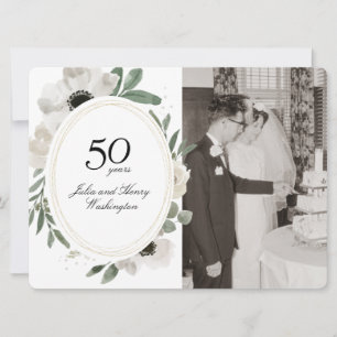 Convite Aniversário de 50 anos em Foto Floral Dourada em A