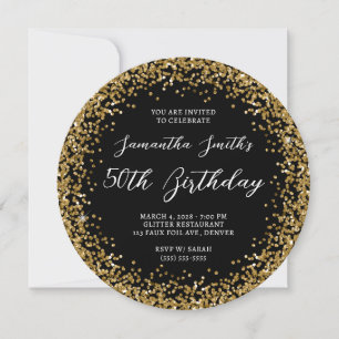 Convite Aniversário de 50 anos em Glitter Dourado Circular